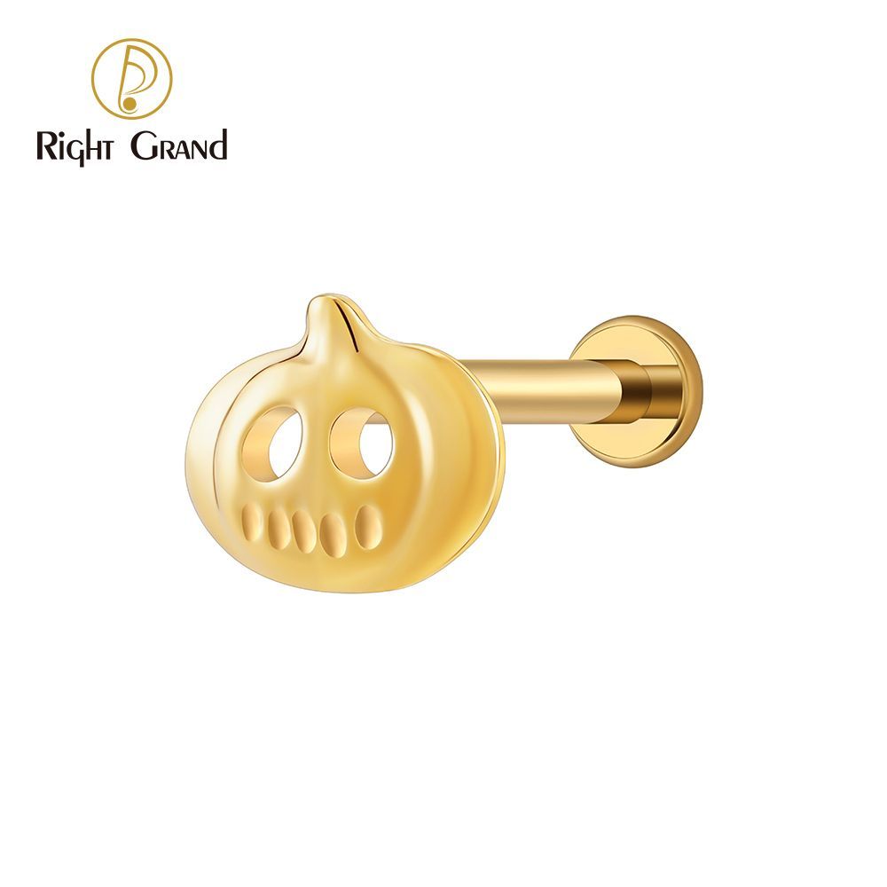 Right Grand Titanium 16G/18G Threadless Push Pin Halloween Pumpkin Ghost Punk Labret Ring 16G Flat Back Cartilage Stud Earring Conch Helix Lip Piercing Jewelry