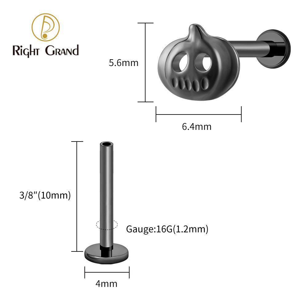 Right Grand Titanium 16G/18G Threadless Push Pin Halloween Pumpkin Ghost Punk Labret Ring 16G Flat Back Cartilage Stud Earring Conch Helix Lip Piercing Jewelry