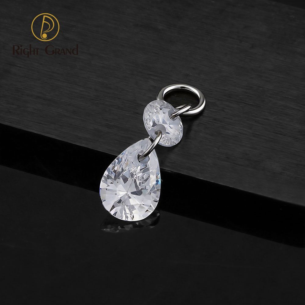 Right Grand ASTM F136 Titanium Round & Waterdrop CZ Drop Ring Charm for Ear Lobe Dangle Hoop Huggie Earrings