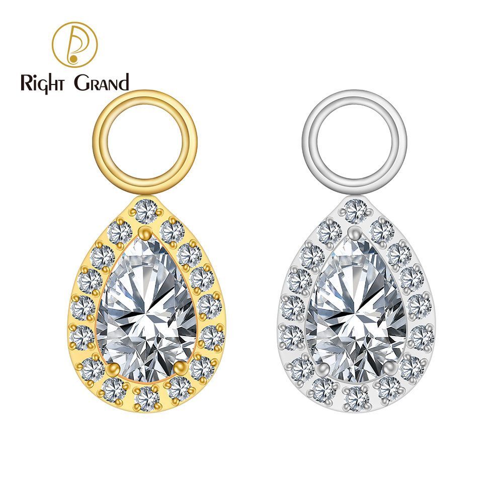 Right Grand Titanium CZ Waterdrop Drop Ring Charm for Ear Lobe Dangle Hoop Huggie Earrings