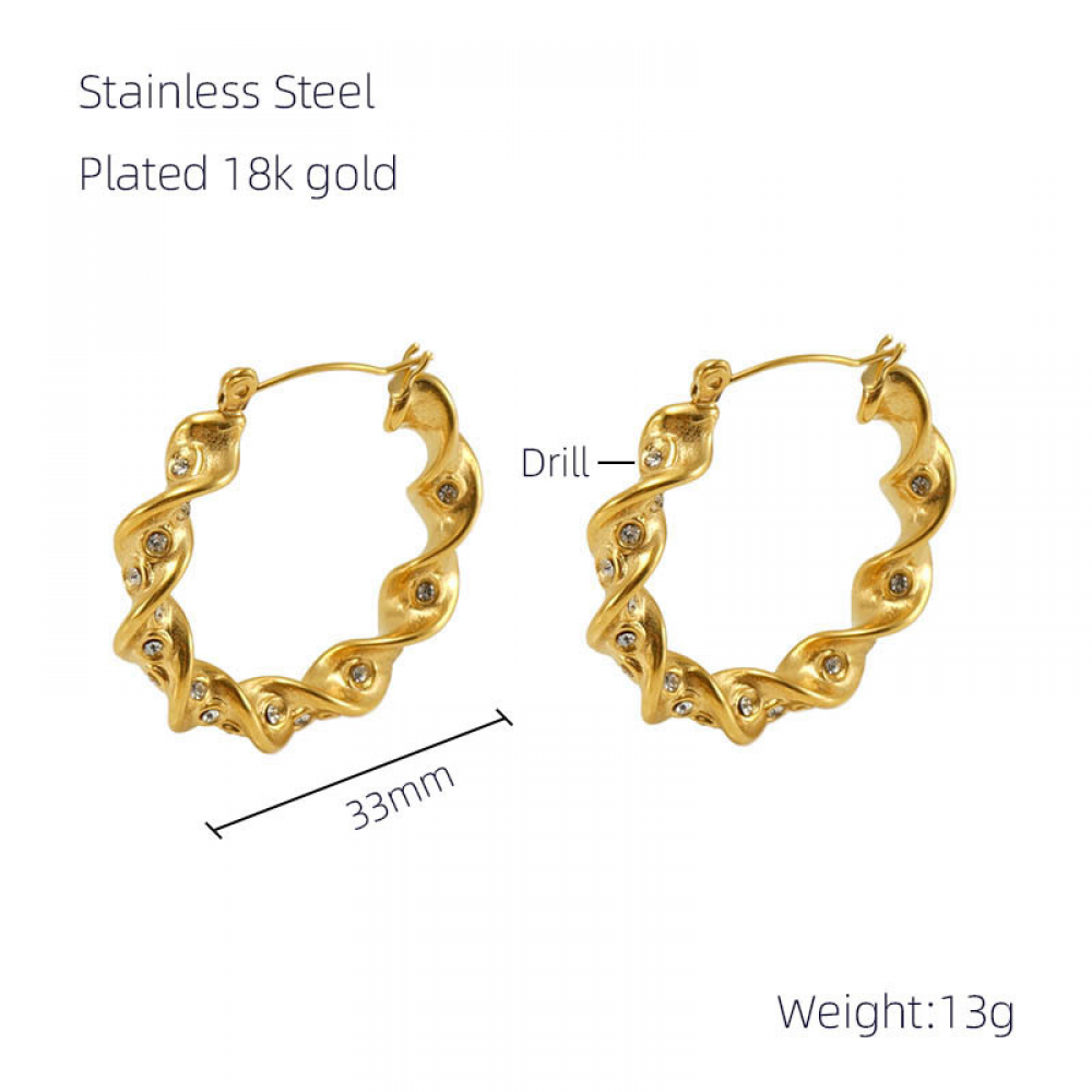 Right Grand 2023 New Vintage Women Trendy Jewelry Twist Folded Gold Plated Chunky Hoops Earrings Stainless Steel