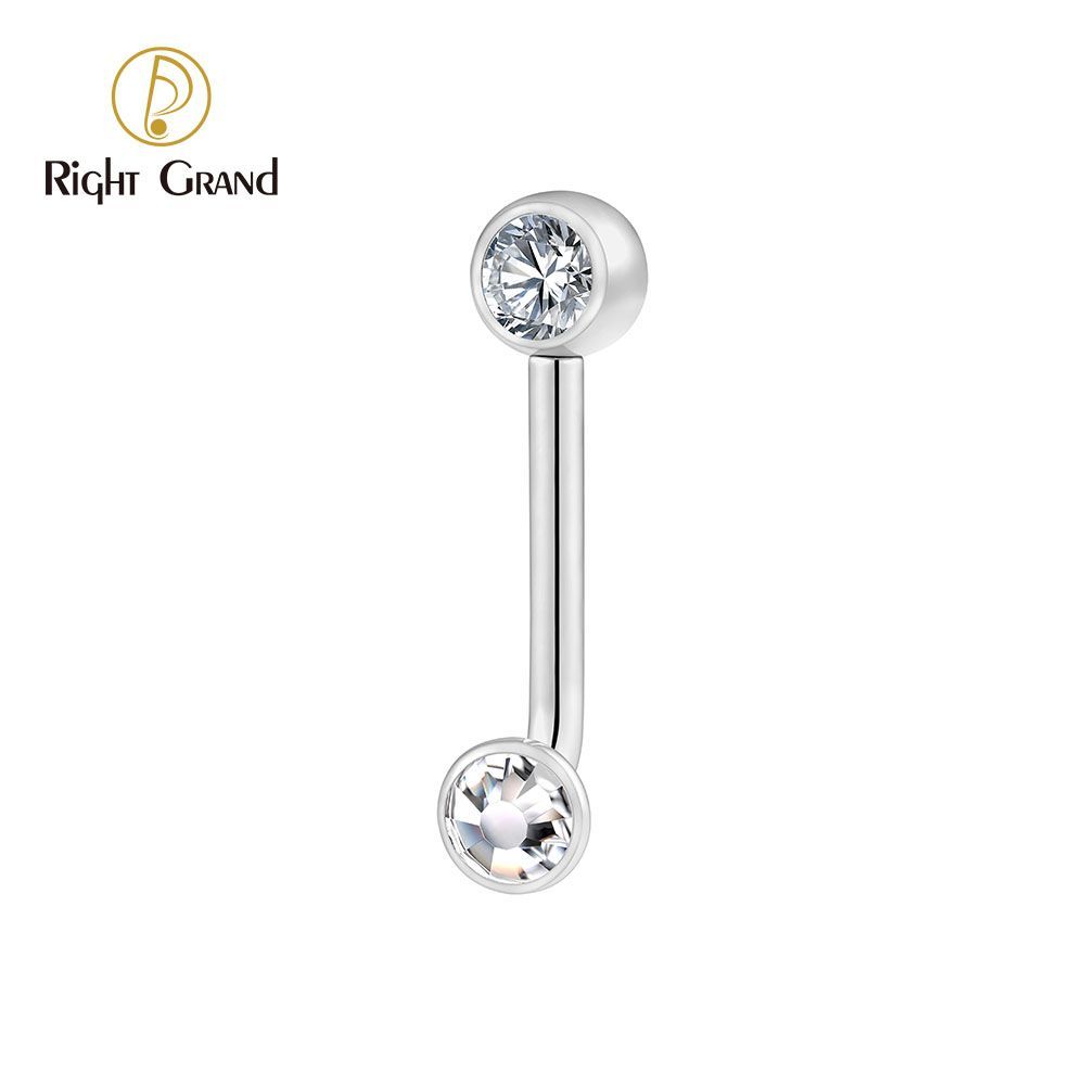 Right Grand ASTM F136 Titanium Mirror Ball Bezel Setting CZ Vertical Hood Piercing 14G L-Bend Barbell Christina Piercing Jewelry