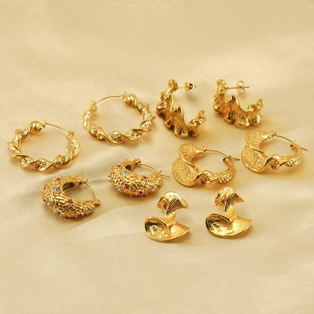 Right Grand 2023 New Vintage Women Trendy Jewelry Twist Folded Gold Plated Chunky Hoops Earrings Stainless Steel