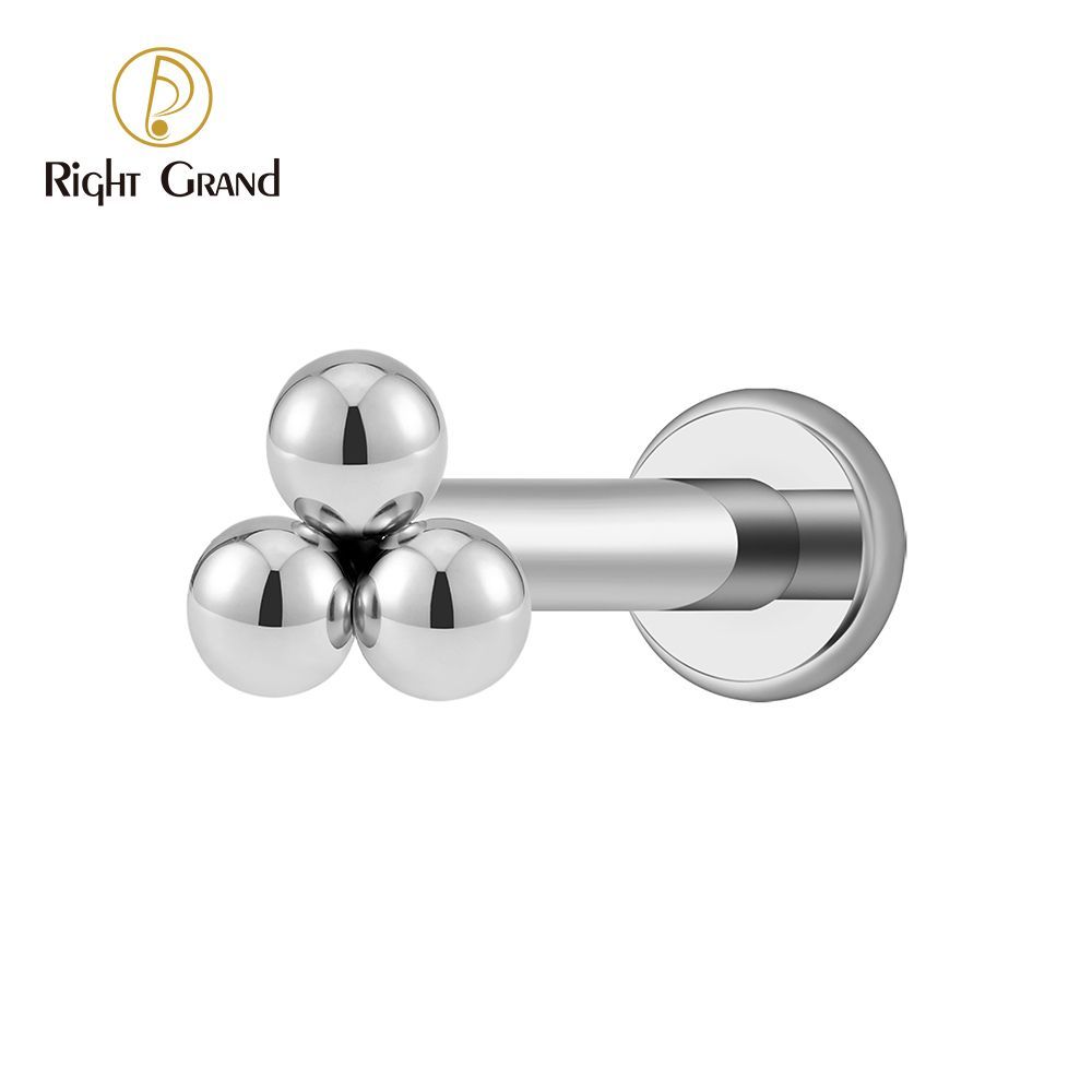 Right Grand Titanium 18G/16G Threadless Push Pin Labret Stud Trinity Beads Tragus Piercing Labret Studs