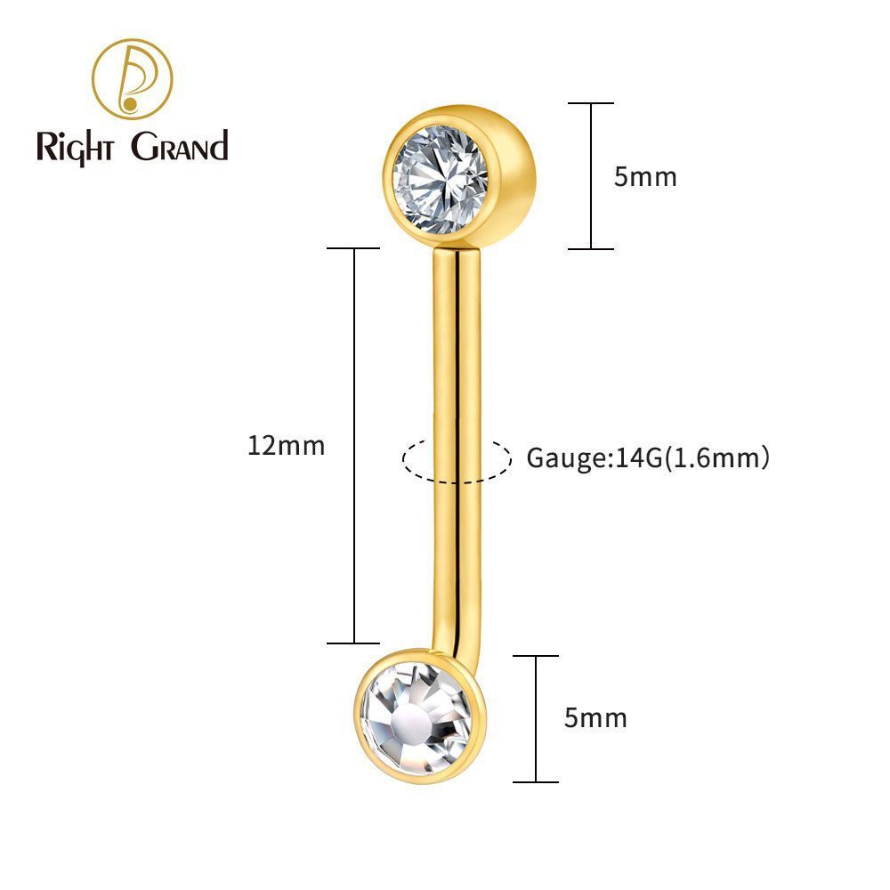 Right Grand ASTM F136 Titanium Mirror Ball Bezel Setting CZ Vertical Hood Piercing 14G L-Bend Barbell Christina Piercing Jewelry