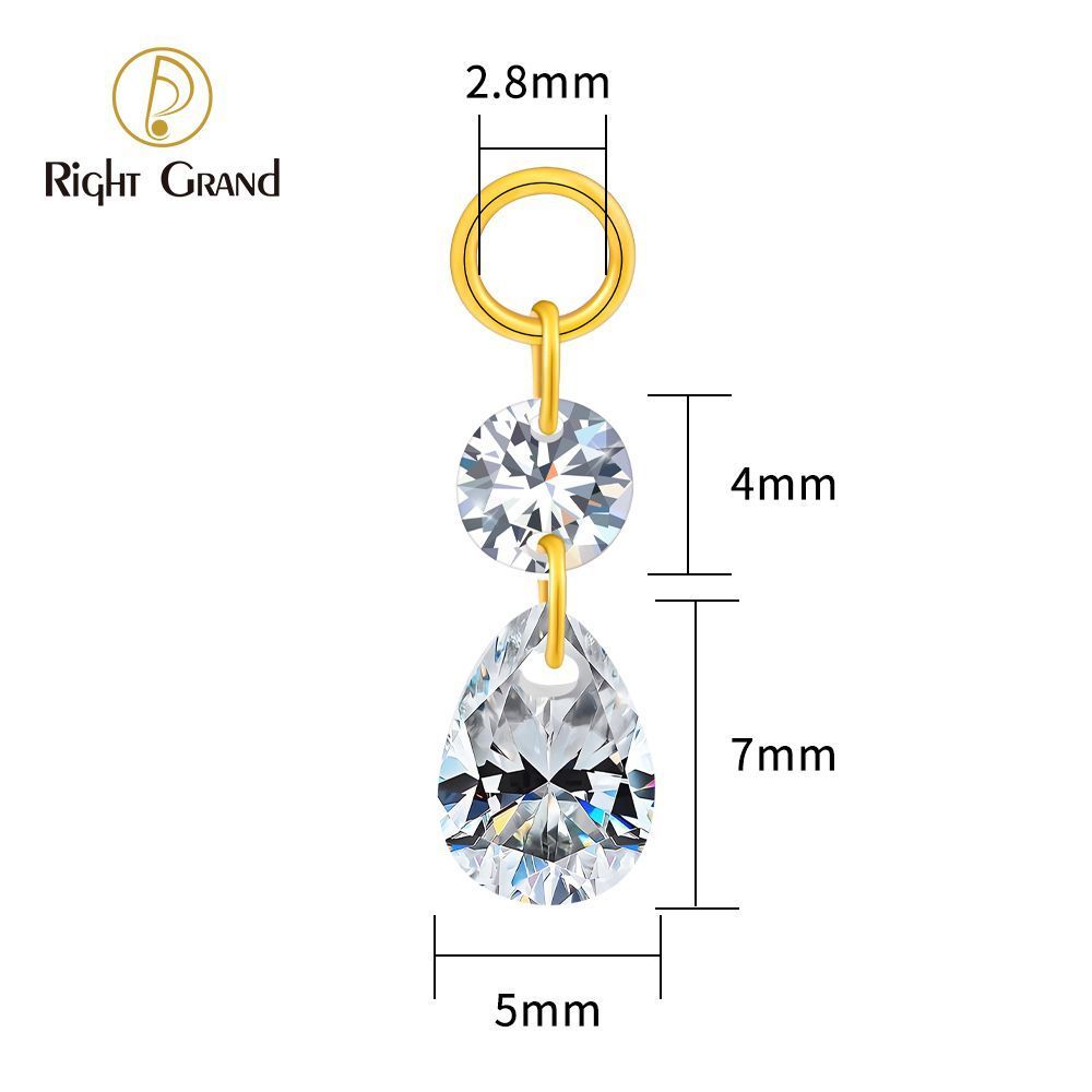 Right Grand ASTM F136 Titanium Round & Waterdrop CZ Drop Ring Charm for Ear Lobe Dangle Hoop Huggie Earrings