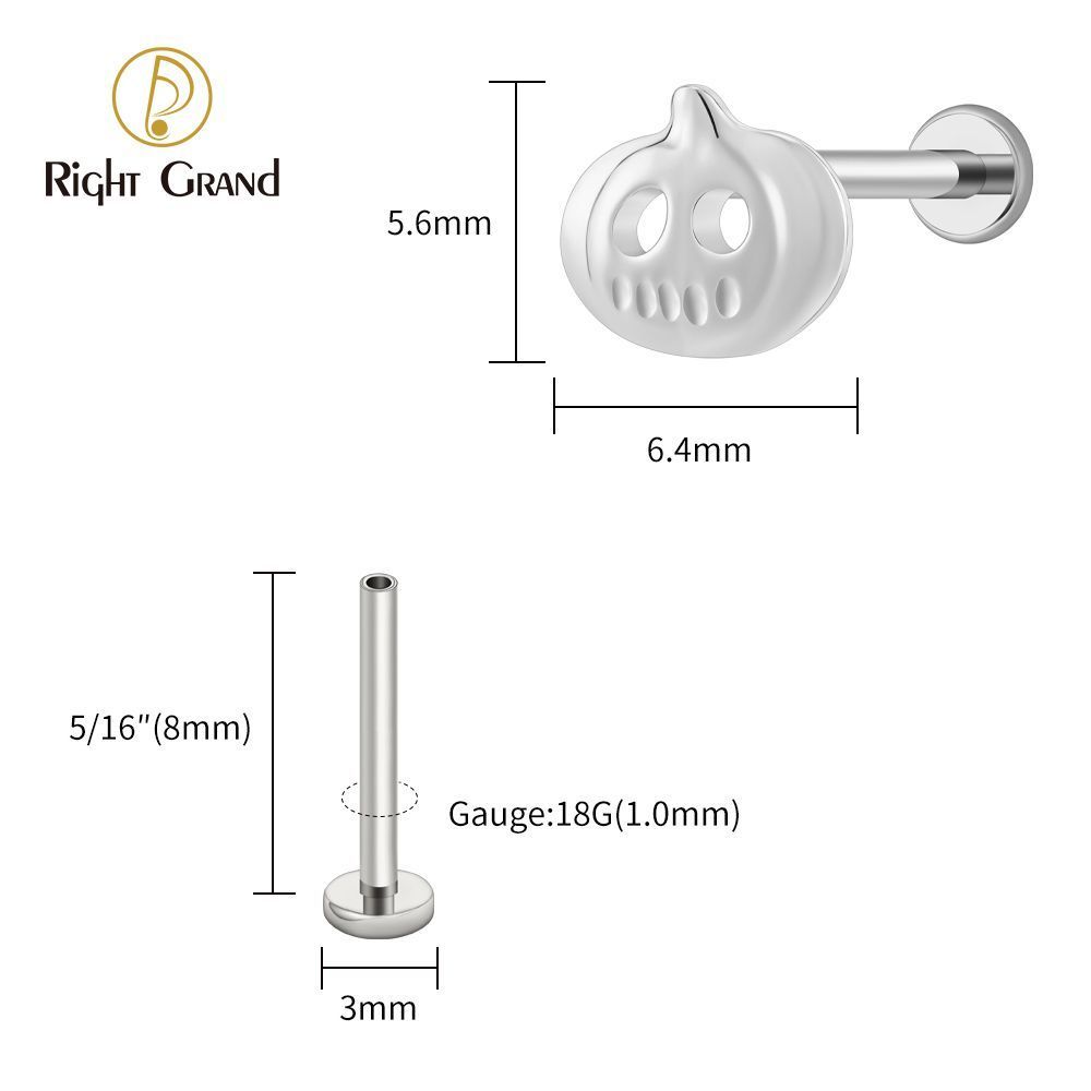 Right Grand Titanium 16G/18G Threadless Push Pin Halloween Pumpkin Ghost Punk Labret Ring 16G Flat Back Cartilage Stud Earring Conch Helix Lip Piercing Jewelry