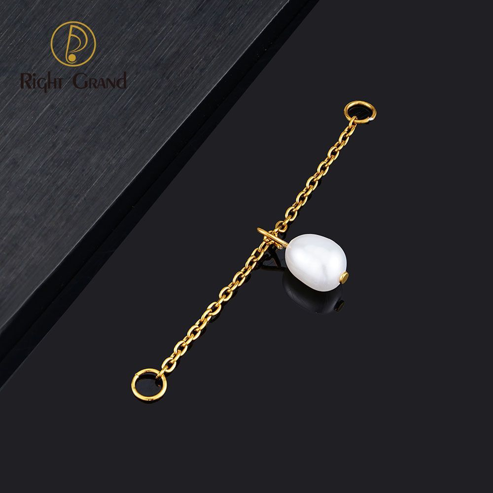 Right Grand Titanium Chain Pearl Drop Double Ring Charm for Ear Lobe Dangle Hoop Huggie Earrings