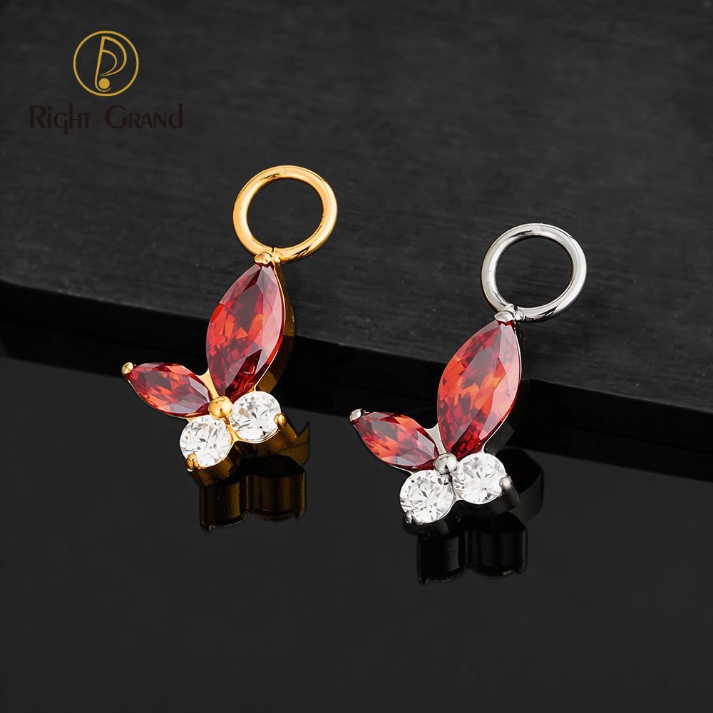 Right Grand ASTM F136 Titanium Marquise Garnet Butterfly Drop Ring Charm for Ear Lobe Dangle Hoop Huggie Earrings