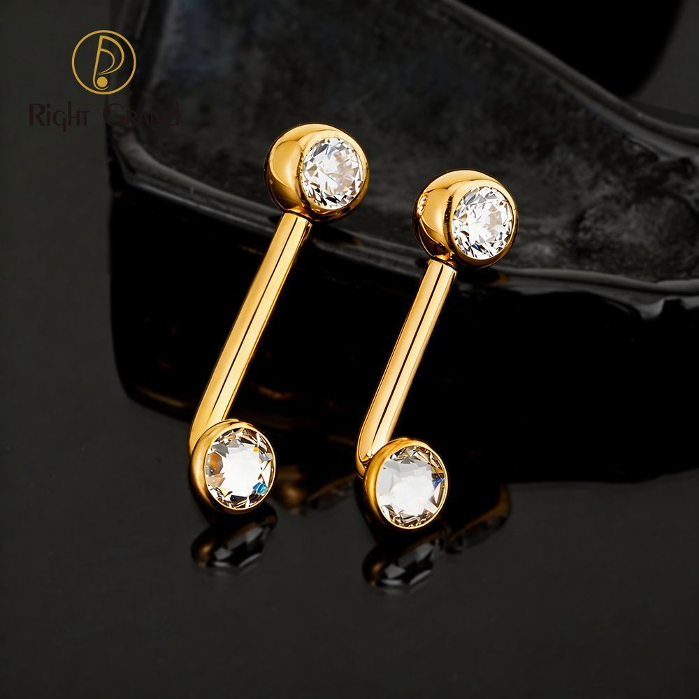 Right Grand ASTM F136 Titanium Mirror Ball Bezel Setting CZ Vertical Hood Piercing 14G L-Bend Barbell Christina Piercing Jewelry