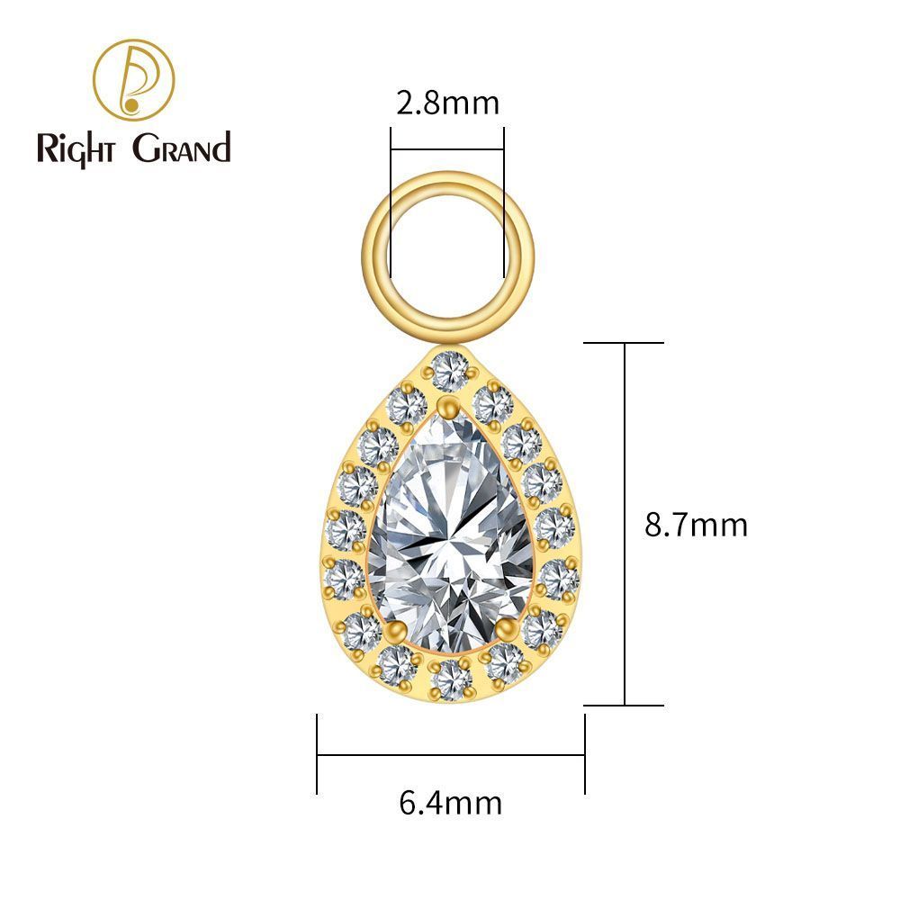 Right Grand Titanium CZ Waterdrop Drop Ring Charm for Ear Lobe Dangle Hoop Huggie Earrings