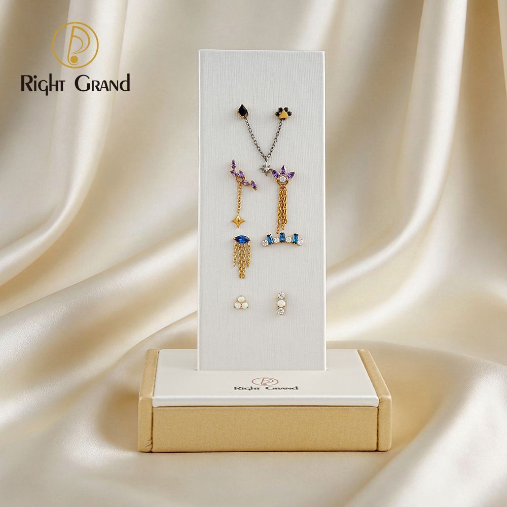 Right Grand High Quality Fiberboard Leather Rectangular Adjustable Board Display Stand for Piercing Body Jewelry Modern Display Holder with 8 Holes