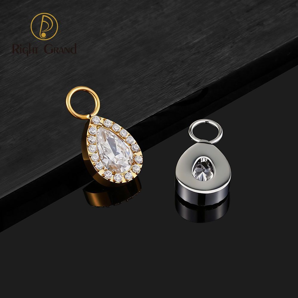 Right Grand Titanium CZ Waterdrop Drop Ring Charm for Ear Lobe Dangle Hoop Huggie Earrings