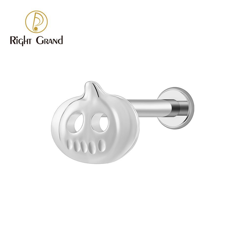 Right Grand Titanium 16G/18G Threadless Push Pin Halloween Pumpkin Ghost Punk Labret Ring 16G Flat Back Cartilage Stud Earring Conch Helix Lip Piercing Jewelry