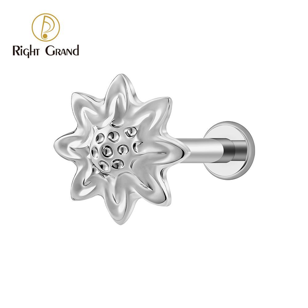 Right Grand Titanium 16G/18G Threadless Push Pin Daisy Flower Labret Ring 16G Flat Back Cartilage Stud Earring Conch Helix Lip Piercing Jewelry
