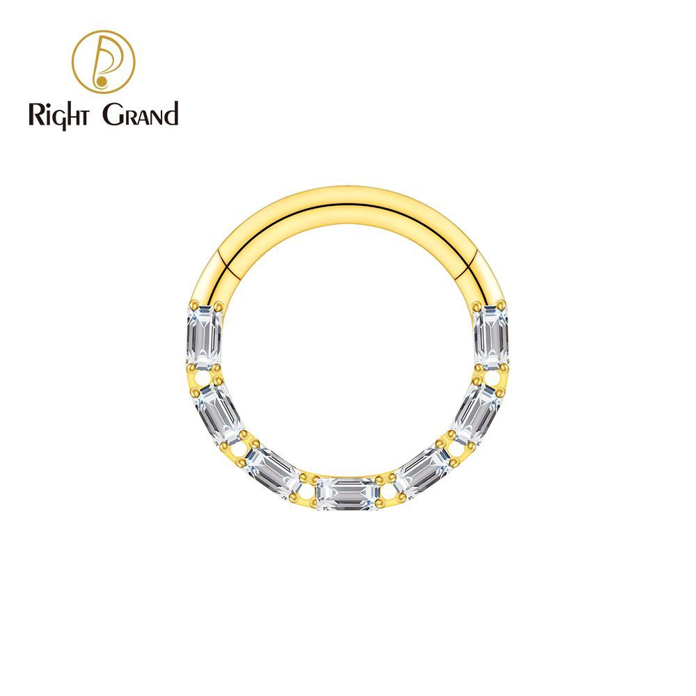 Right Grand Titanium Square CZ Surround Hinged Septum Clicker Nose Ring 16G Daith Helix Hoop Earring Piercing Jewelry