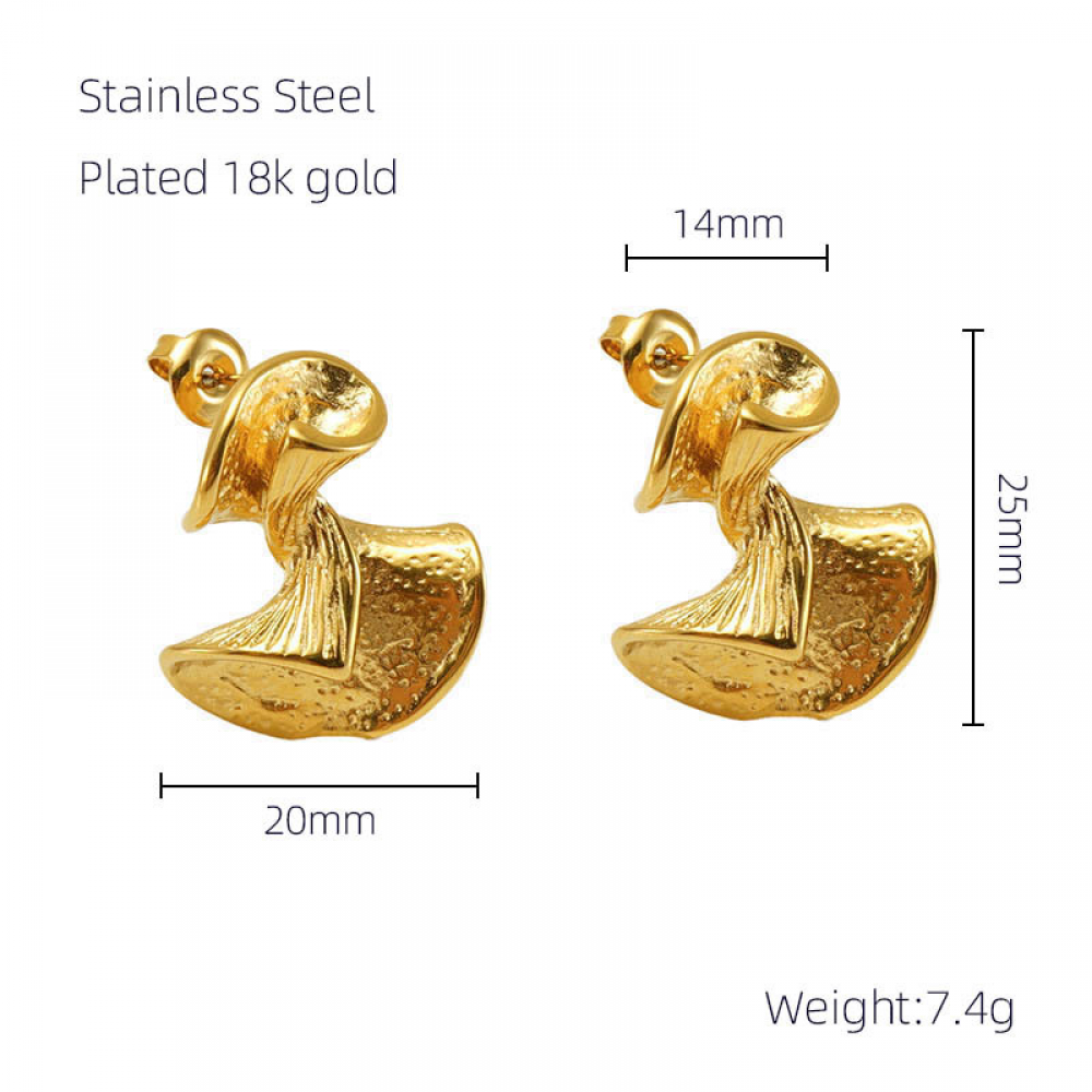 Right Grand 2023 New Vintage Women Trendy Jewelry Twist Folded Gold Plated Chunky Hoops Earrings Stainless Steel