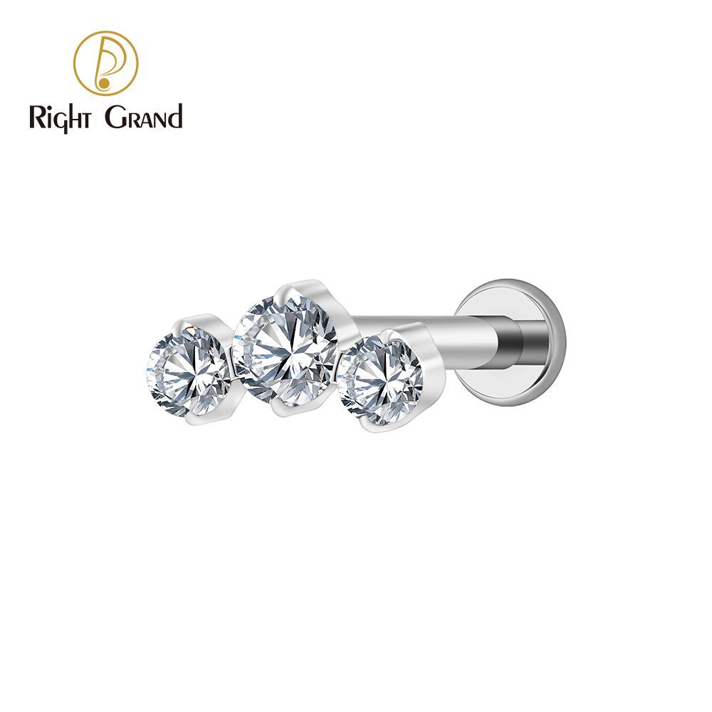 Right Grand Titanium 16G/18G Threadless Push Pin Triple CZ Cluster Cartilage Earring 16G Mini CZ Labret Tragus Helix Medusa Flat Back Piercing
