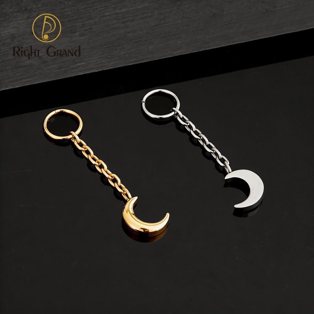 Right Grand ASTM F136 Titanium Moon Drop Ring Charm for Ear Lobe Dangle Hoop Huggie Earrings