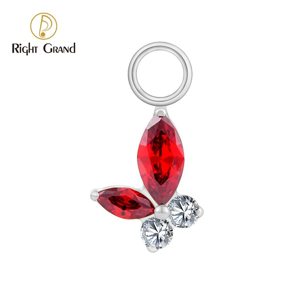 Right Grand ASTM F136 Titanium Marquise Garnet Butterfly Drop Ring Charm for Ear Lobe Dangle Hoop Huggie Earrings