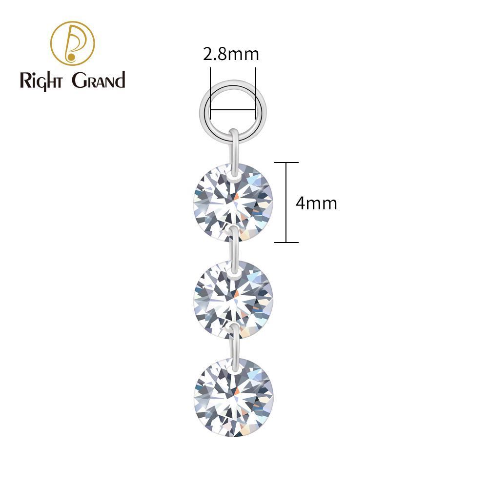 Right Grand ASTM F136 Titanium Triple Round CZ Drop Ring Charm for Ear Lobe Dangle Hoop Huggie Earrings