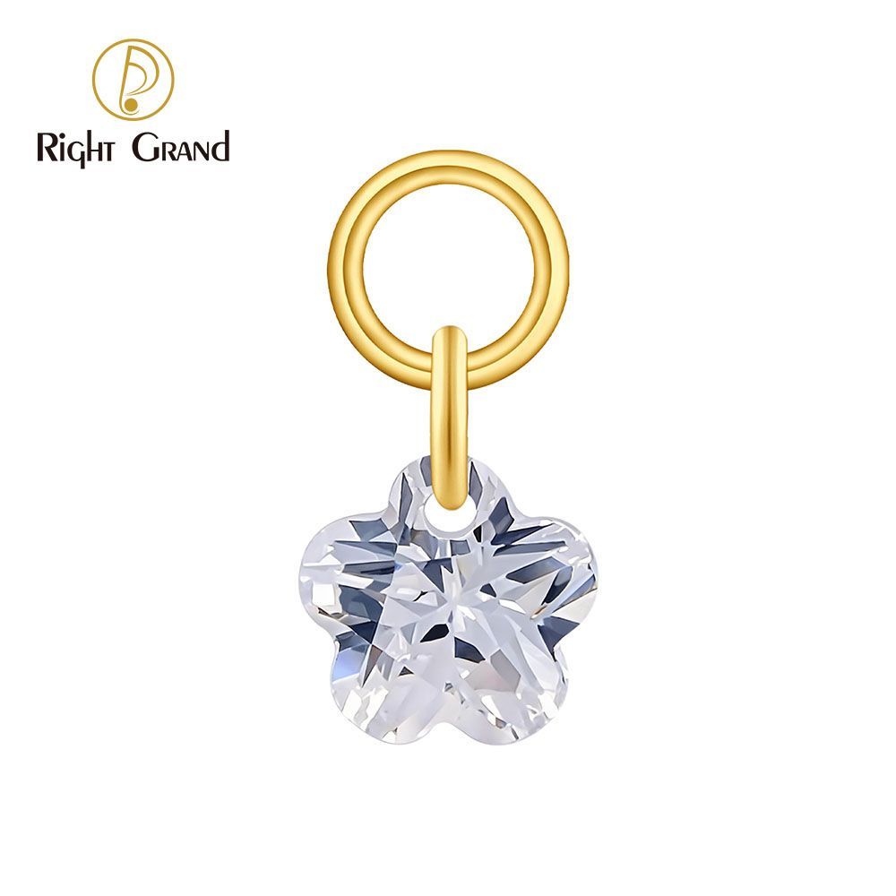 Right Grand Titanium Plum Blossom CZ Drop Ring Charm for Ear Lobe Dangle Hoop Huggie Earrings