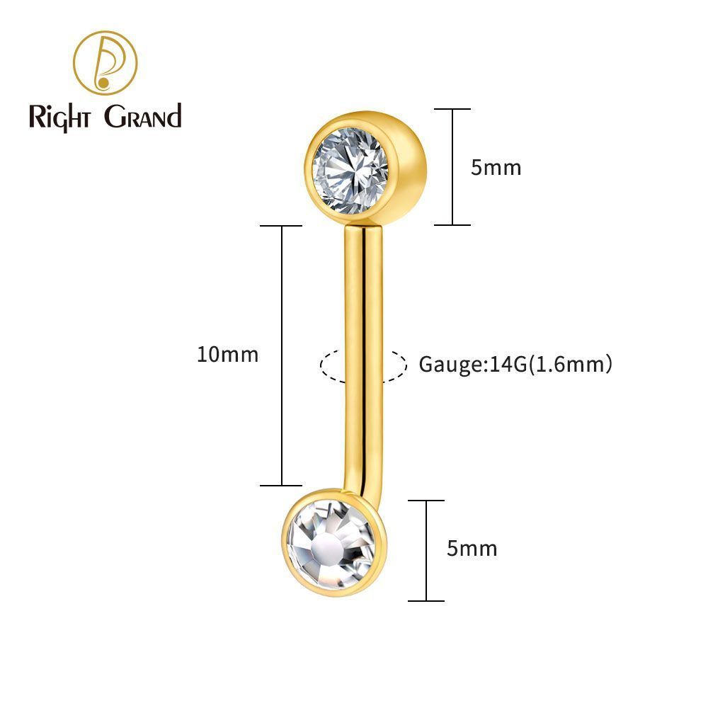 Right Grand ASTM F136 Titanium Mirror Ball Bezel Setting CZ Vertical Hood Piercing 14G L-Bend Barbell Christina Piercing Jewelry