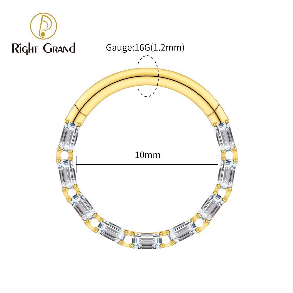 Right Grand Titanium Square CZ Surround Hinged Septum Clicker Nose Ring 16G Daith Helix Hoop Earring Piercing Jewelry