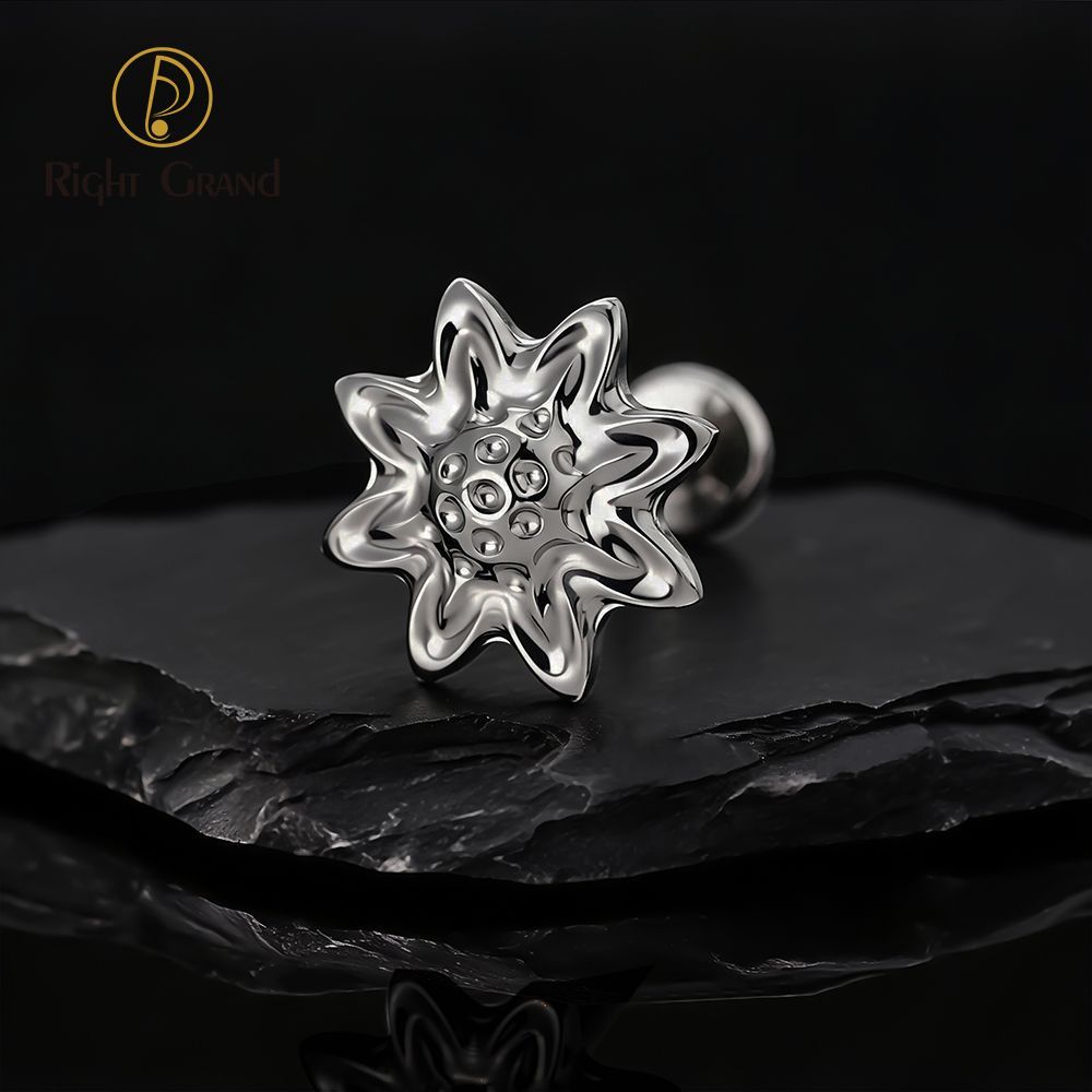Right Grand Titanium 16G/18G Threadless Push Pin Daisy Flower Labret Ring 16G Flat Back Cartilage Stud Earring Conch Helix Lip Piercing Jewelry