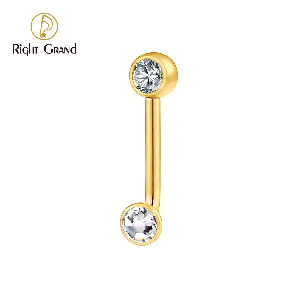 Right Grand ASTM F136 Titanium Mirror Ball Bezel Setting CZ Vertical Hood Piercing 14G L-Bend Barbell Christina Piercing Jewelry