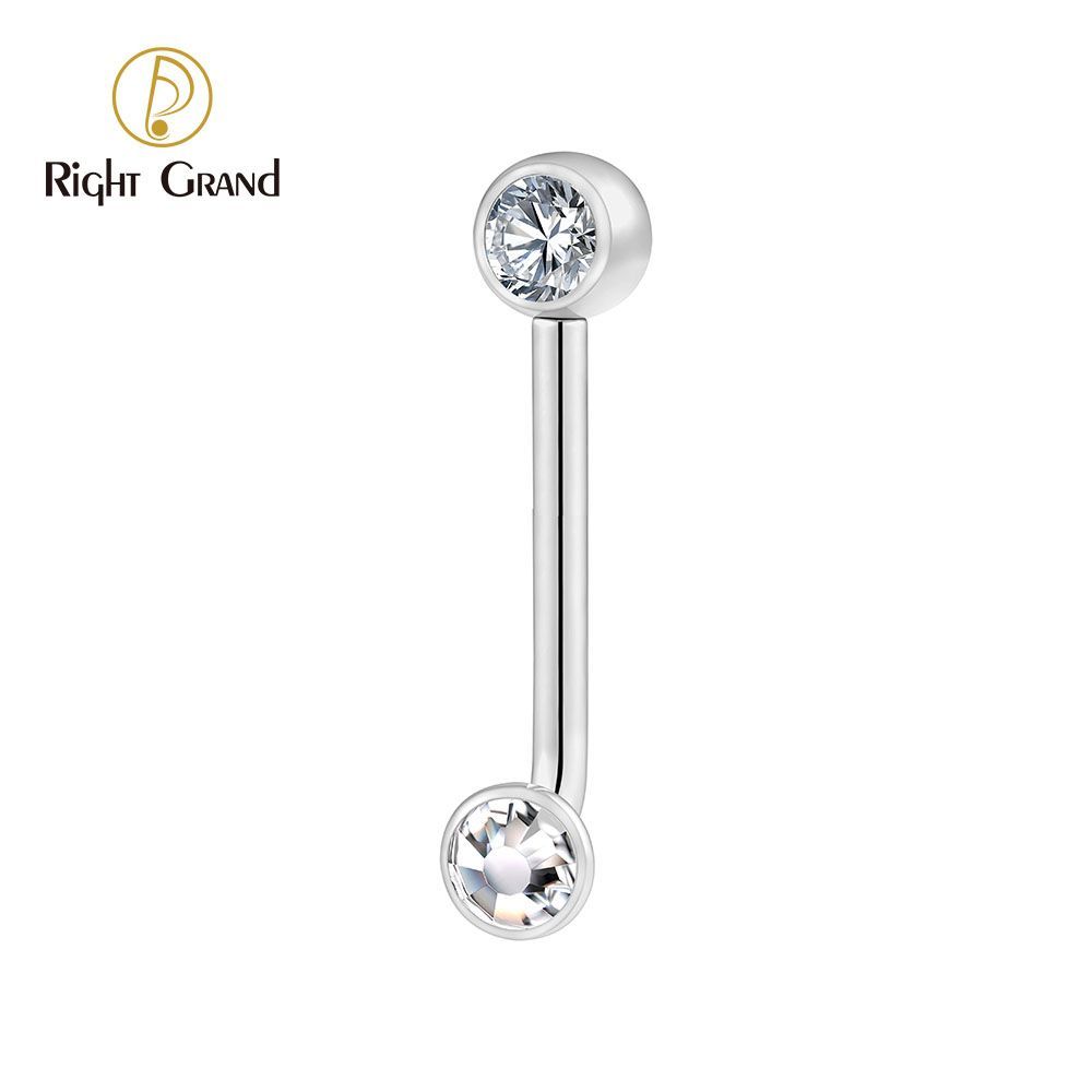 Right Grand ASTM F136 Titanium Mirror Ball Bezel Setting CZ Vertical Hood Piercing 14G L-Bend Barbell Christina Piercing Jewelry