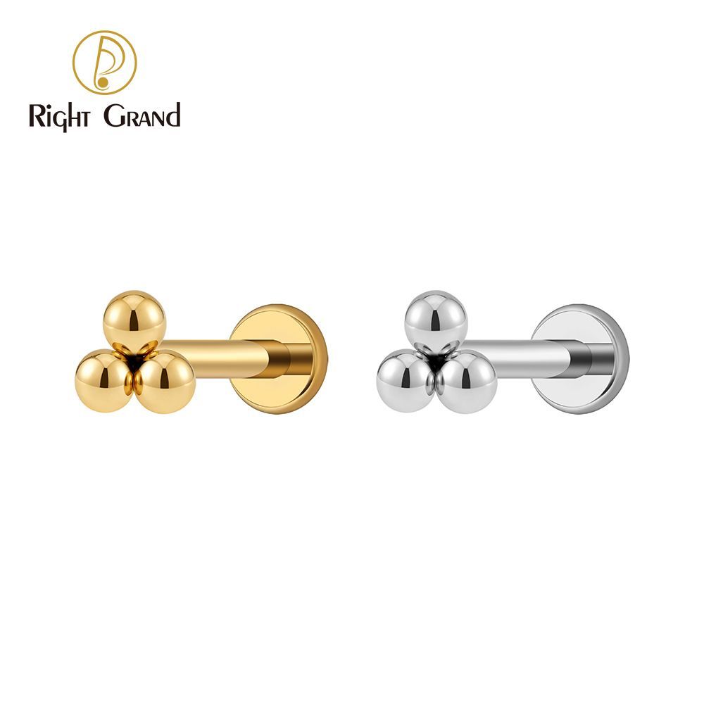Right Grand Titanium 18G/16G Threadless Push Pin Labret Stud Trinity Beads Tragus Piercing Labret Studs