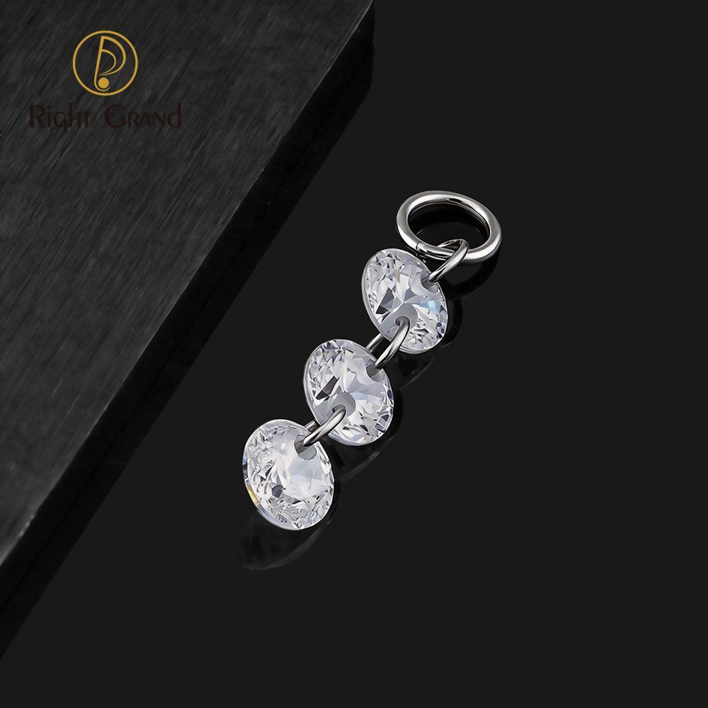 Right Grand ASTM F136 Titanium Triple Round CZ Drop Ring Charm for Ear Lobe Dangle Hoop Huggie Earrings