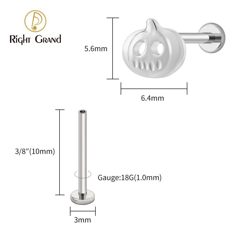 Right Grand Titanium 16G/18G Threadless Push Pin Halloween Pumpkin Ghost Punk Labret Ring 16G Flat Back Cartilage Stud Earring Conch Helix Lip Piercing Jewelry