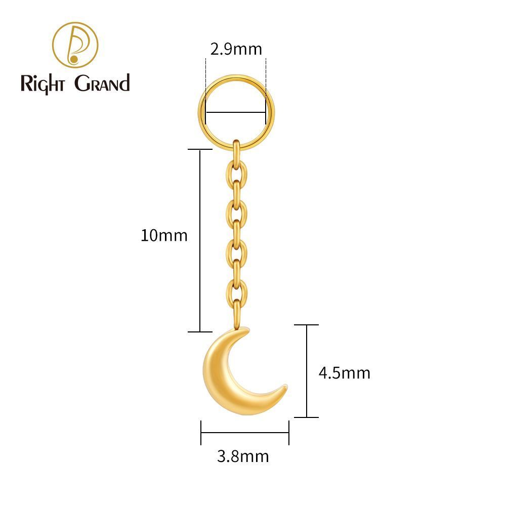 Right Grand ASTM F136 Titanium Moon Drop Ring Charm for Ear Lobe Dangle Hoop Huggie Earrings
