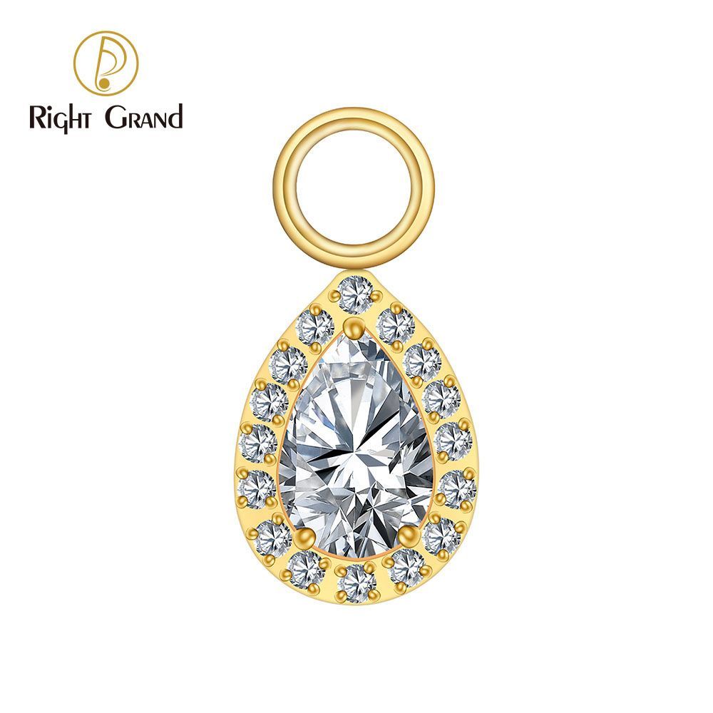 Right Grand Titanium CZ Waterdrop Drop Ring Charm for Ear Lobe Dangle Hoop Huggie Earrings