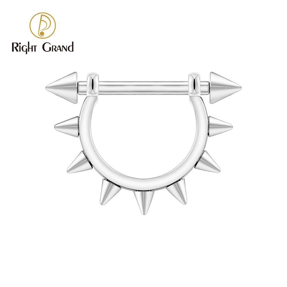 Right Grand Titanium Cone Straight Barbell Hinged Septum Clicker Nose Ring 16G Daith Helix Hoop Earring Piercing Jewelry