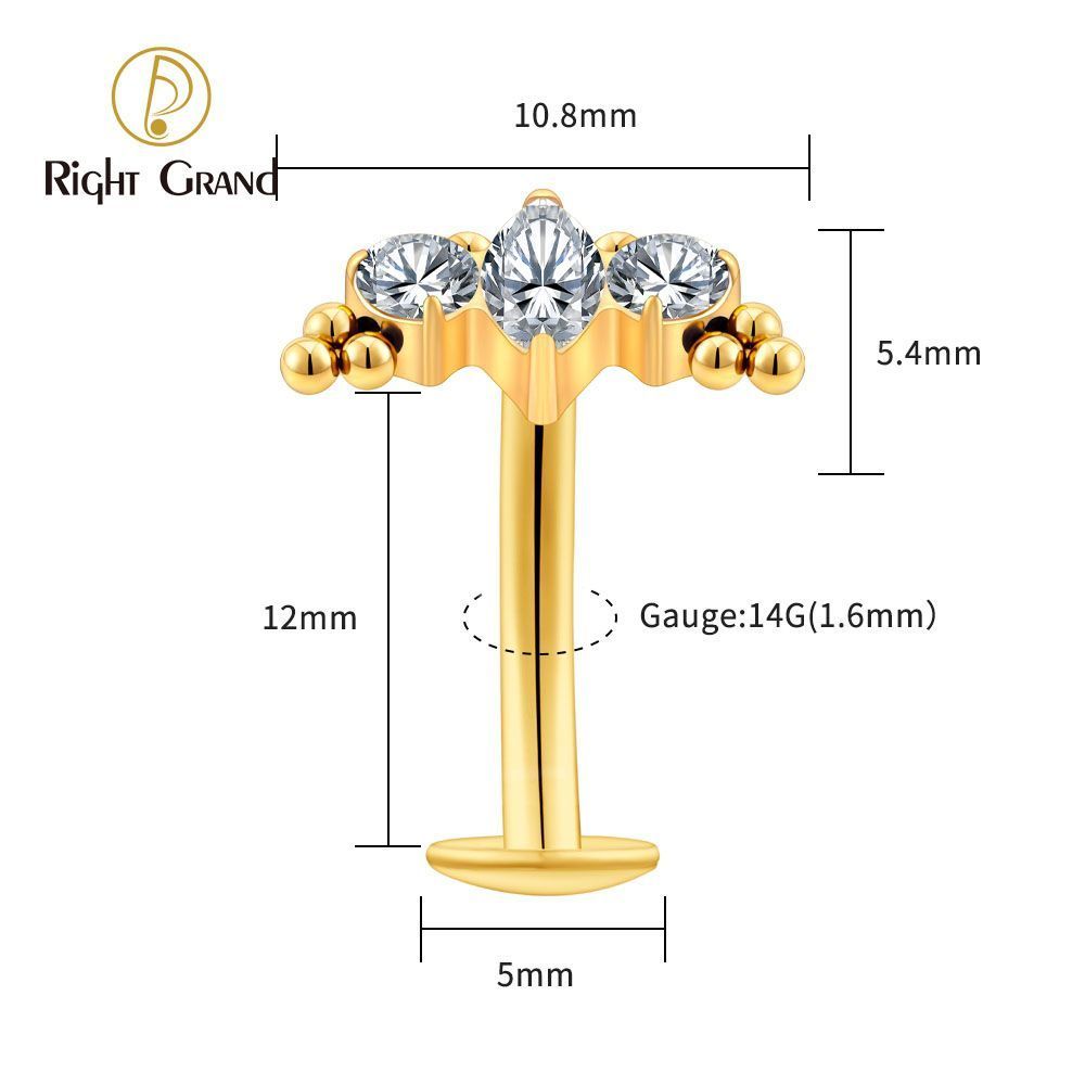 Right Grand Titanium CZ 5 CZ Belly Button Ring 14G Threadless Push Pin Navel Curved Barbell Piercing Jewelry
