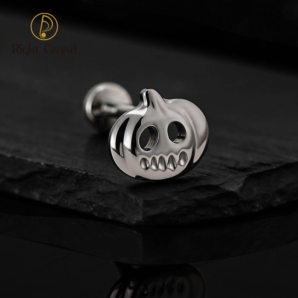 Right Grand Titanium 16G/18G Threadless Push Pin Halloween Pumpkin Ghost Punk Labret Ring 16G Flat Back Cartilage Stud Earring Conch Helix Lip Piercing Jewelry