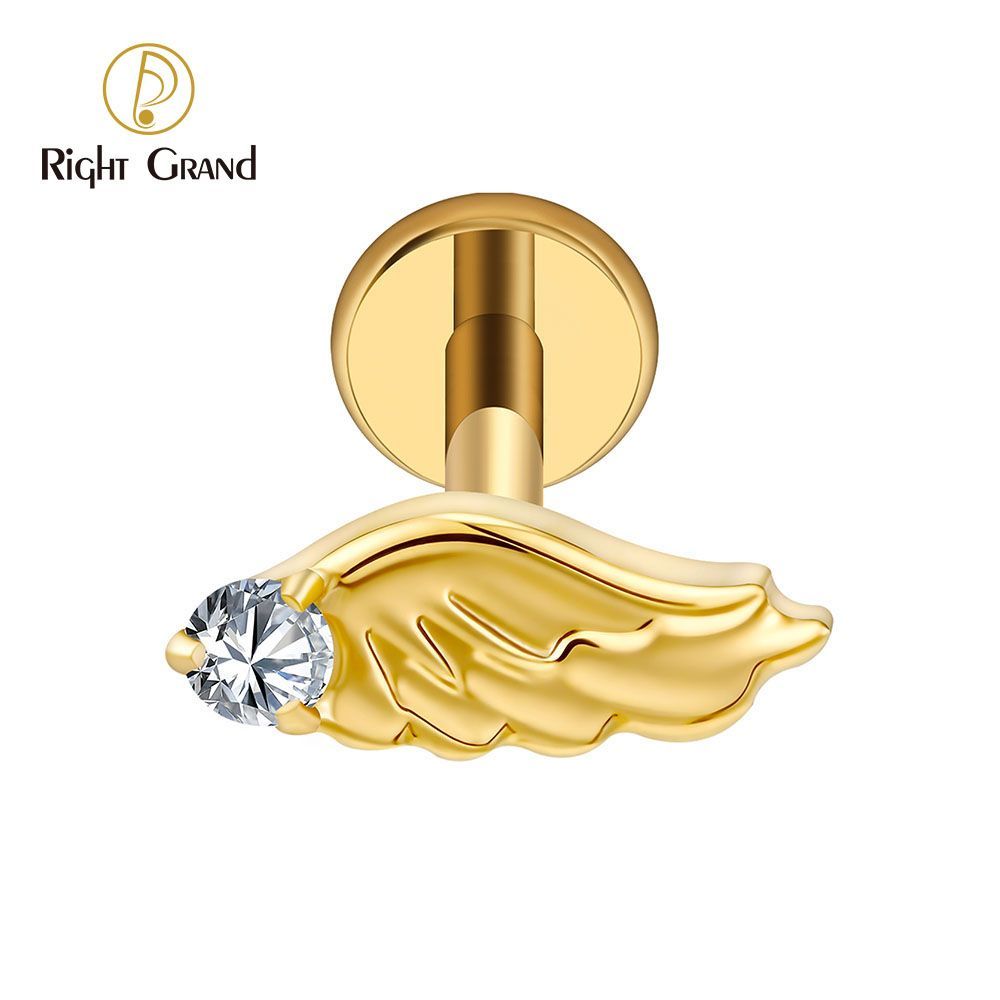 Right Grand Titanium Internal Thread CZ Wing Labret Ring 16G Flat Back Cartilage Stud Earring Conch Helix Lip Piercing Jewelry