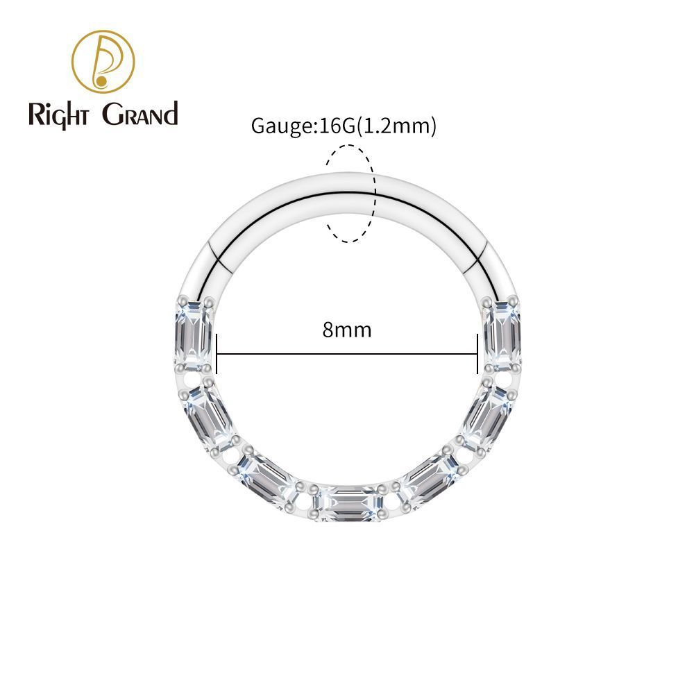 Right Grand Titanium Square CZ Surround Hinged Septum Clicker Nose Ring 16G Daith Helix Hoop Earring Piercing Jewelry