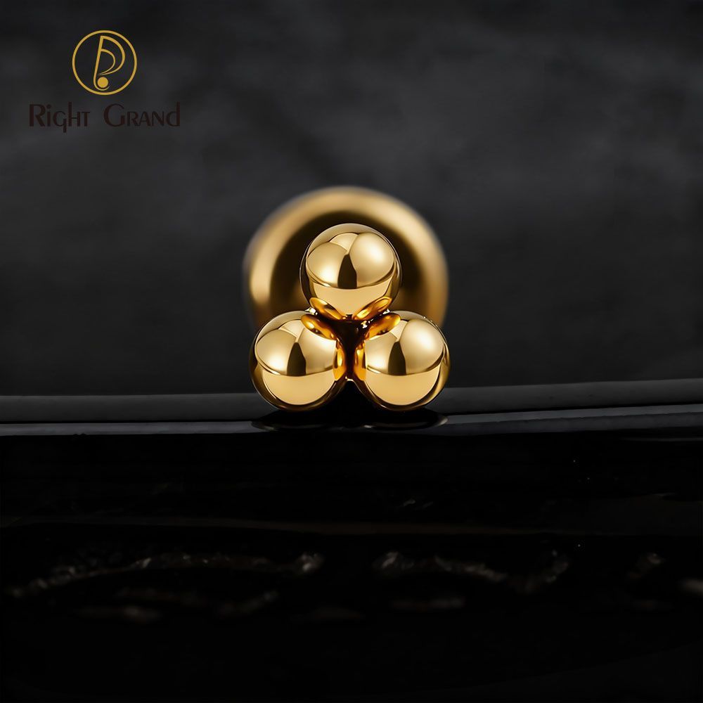 Right Grand Titanium 18G/16G Threadless Push Pin Labret Stud Trinity Beads Tragus Piercing Labret Studs