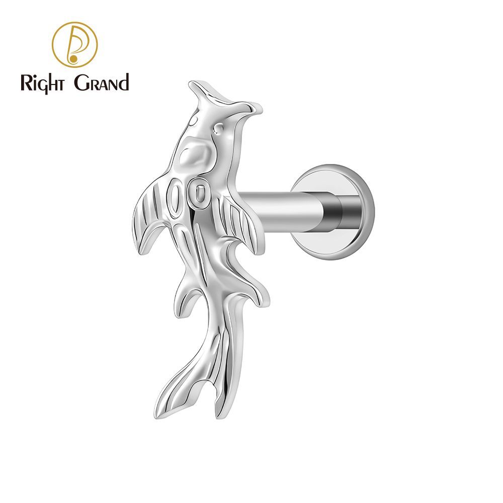 Right Grand Titanium 16G/18G Threadless Push Pin Koi Fish Cartilage Earring Tiny Tragus Stud Helix Conch Flatback Piercing 16G Animal Body Jewelry