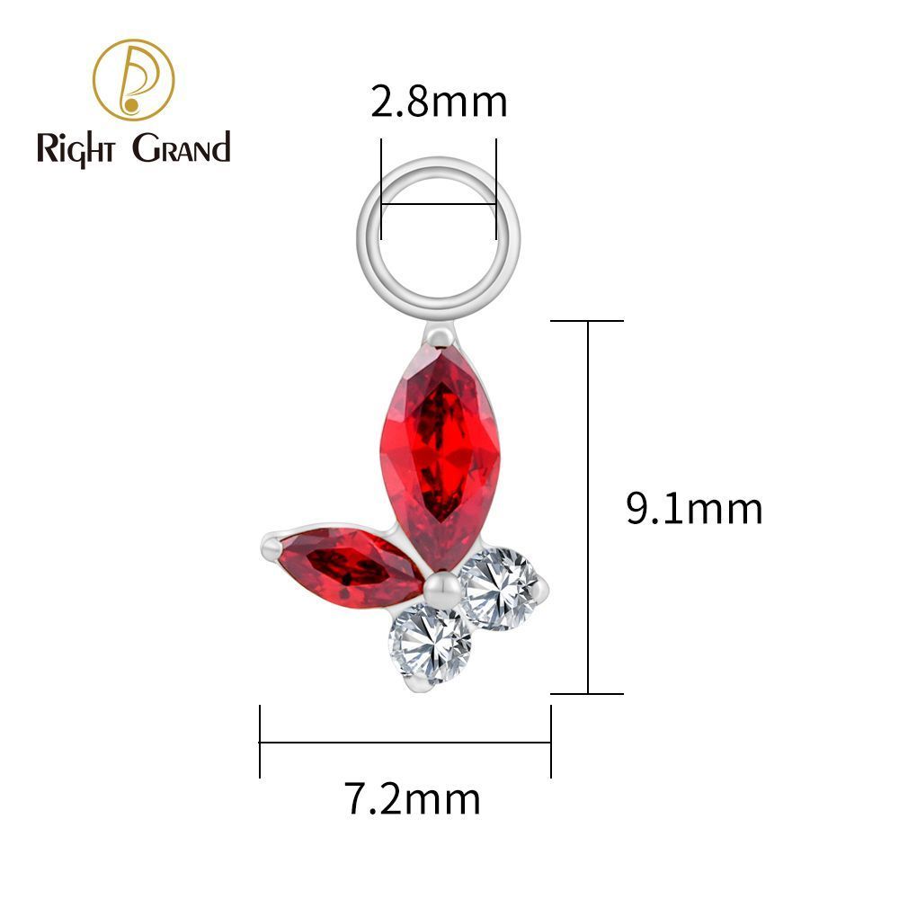 Right Grand ASTM F136 Titanium Marquise Garnet Butterfly Drop Ring Charm for Ear Lobe Dangle Hoop Huggie Earrings