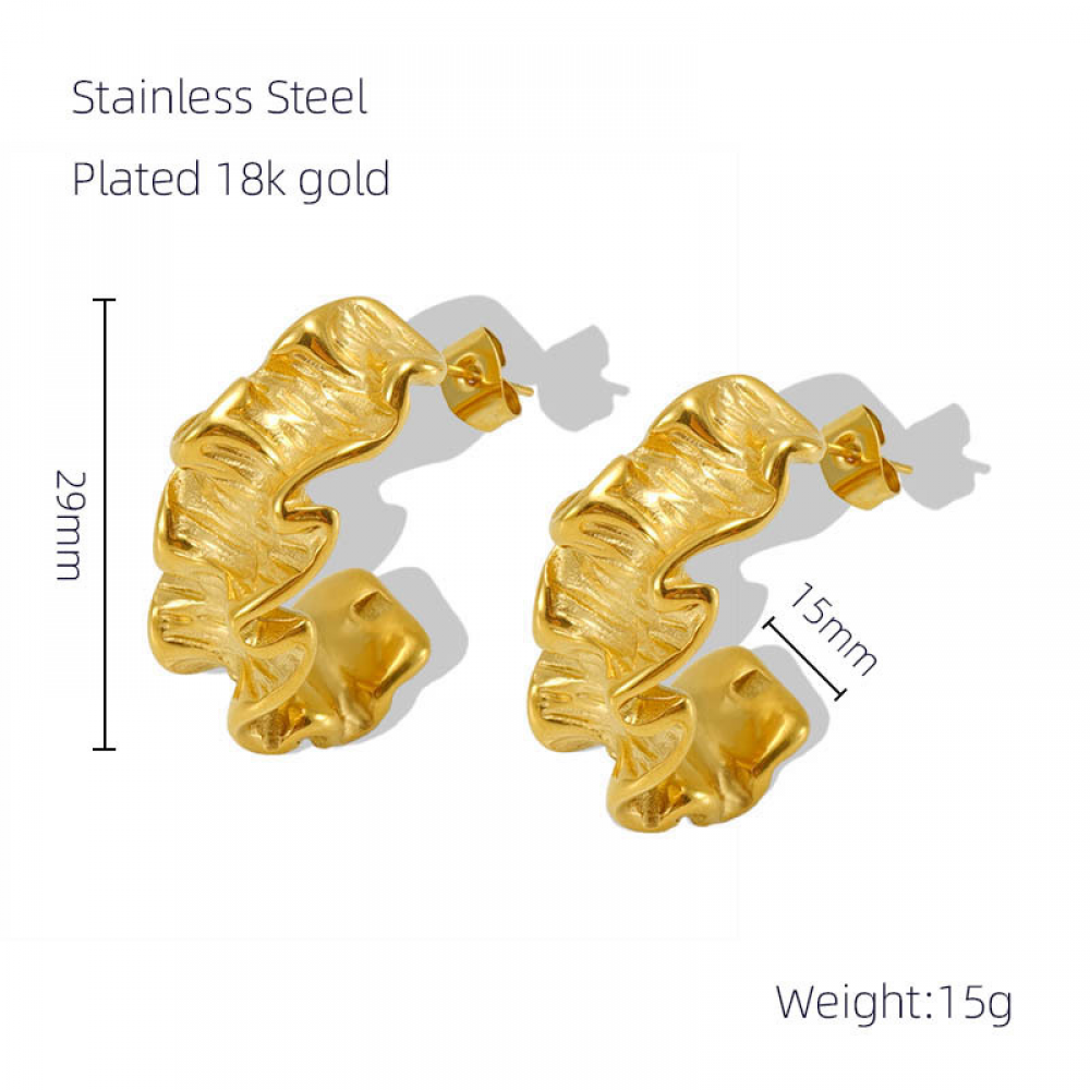 Right Grand 2023 New Vintage Women Trendy Jewelry Twist Folded Gold Plated Chunky Hoops Earrings Stainless Steel