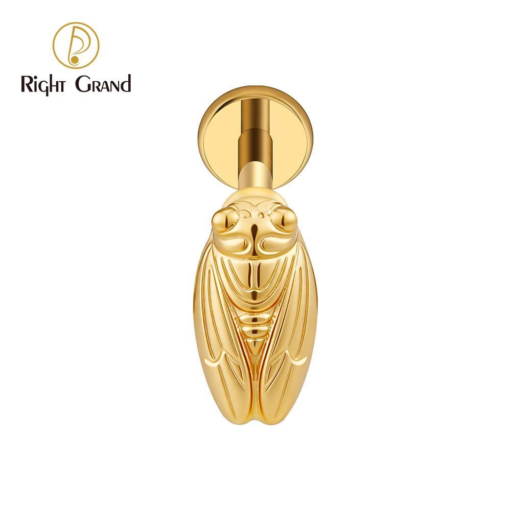 Right Grand Titanium Internal Thread Summer Cicada Labret Ring 16G Flat Back Cartilage Stud Earring Conch Helix Lip Piercing Jewelry