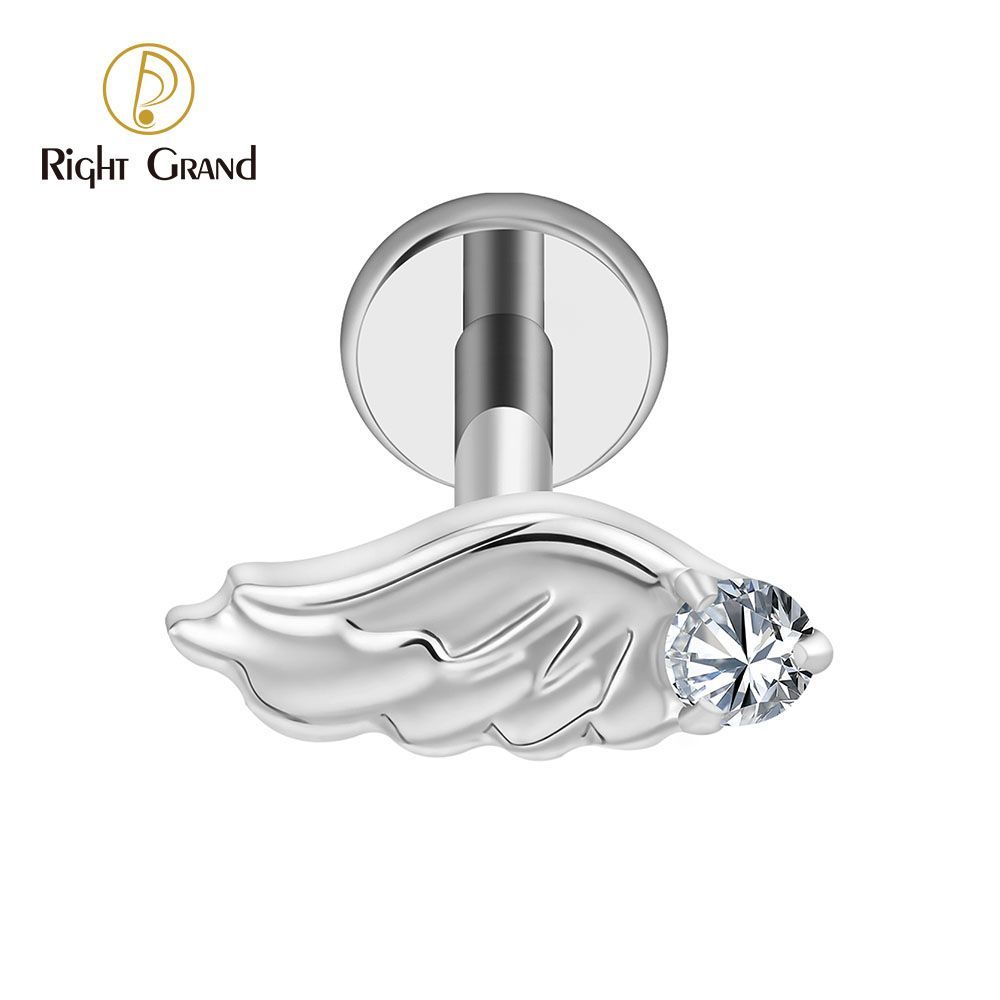 Right Grand Titanium Internal Thread CZ Wing Labret Ring 16G Flat Back Cartilage Stud Earring Conch Helix Lip Piercing Jewelry