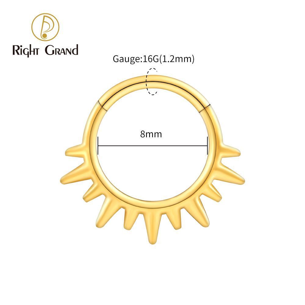 Right Grand ASTM F136 Titanium 16G Sunlight Hinged Clicker Segment Hoop Ring Daith Earring Septem Nose Piercing