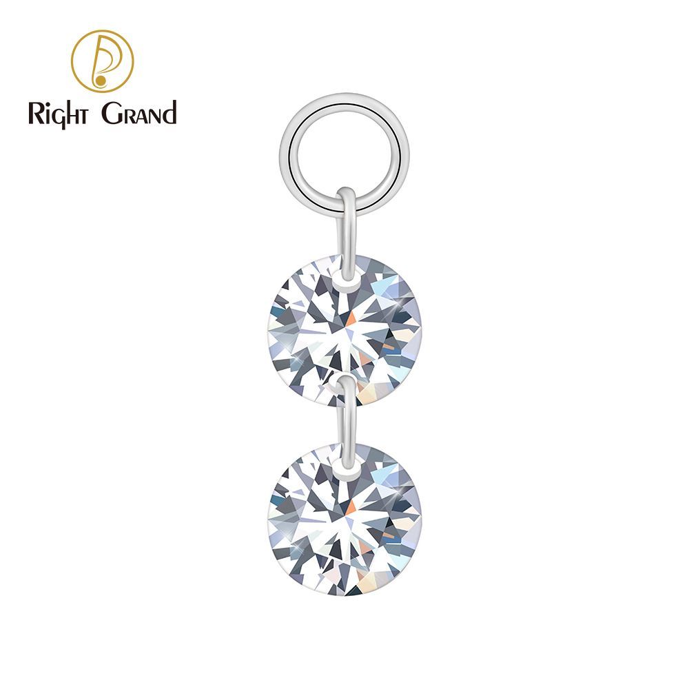 Right Grand ASTM F136 Titanium Double Round CZ Drop Ring Charm for Ear Lobe Dangle Hoop Huggie Earrings
