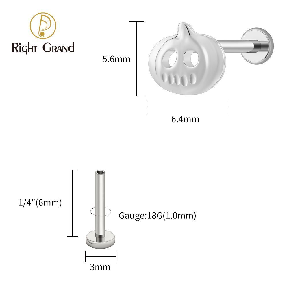 Right Grand Titanium 16G/18G Threadless Push Pin Halloween Pumpkin Ghost Punk Labret Ring 16G Flat Back Cartilage Stud Earring Conch Helix Lip Piercing Jewelry